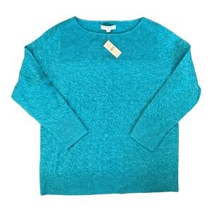Loft Plus turquoise boatneck cable knit sweater 20/22